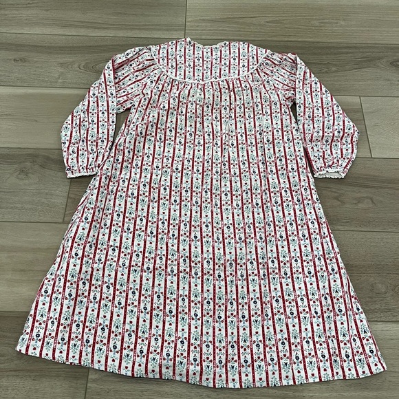 LANZ OF SALZBURG Tyrolean Flannel Nightgown White Red Stripes Floral Hearts M - Picture 6 of 6